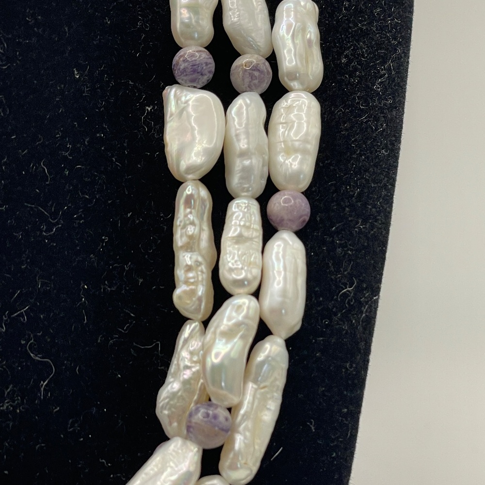 Desert Rose Trading Jay King 925 Sterling Pearl Gemstone Triple Strand Necklace - Picture 6 of 13